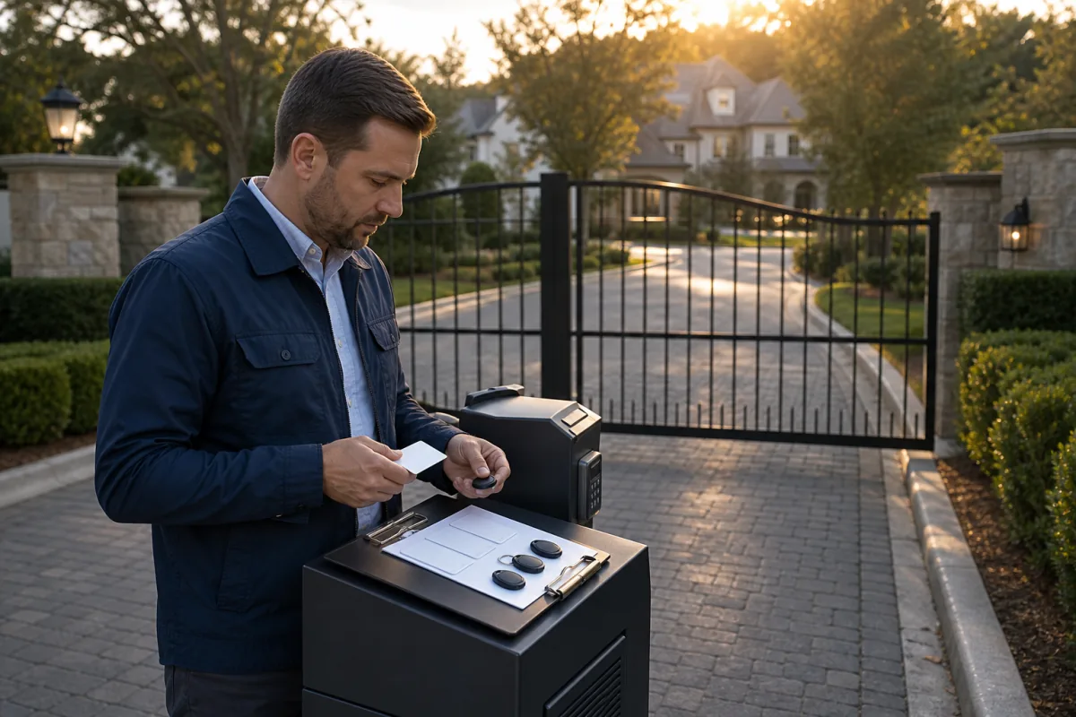 Editorial access-control image for HOA Gate Access Card Replacement Guide (DoorKing, AWID, Linear)